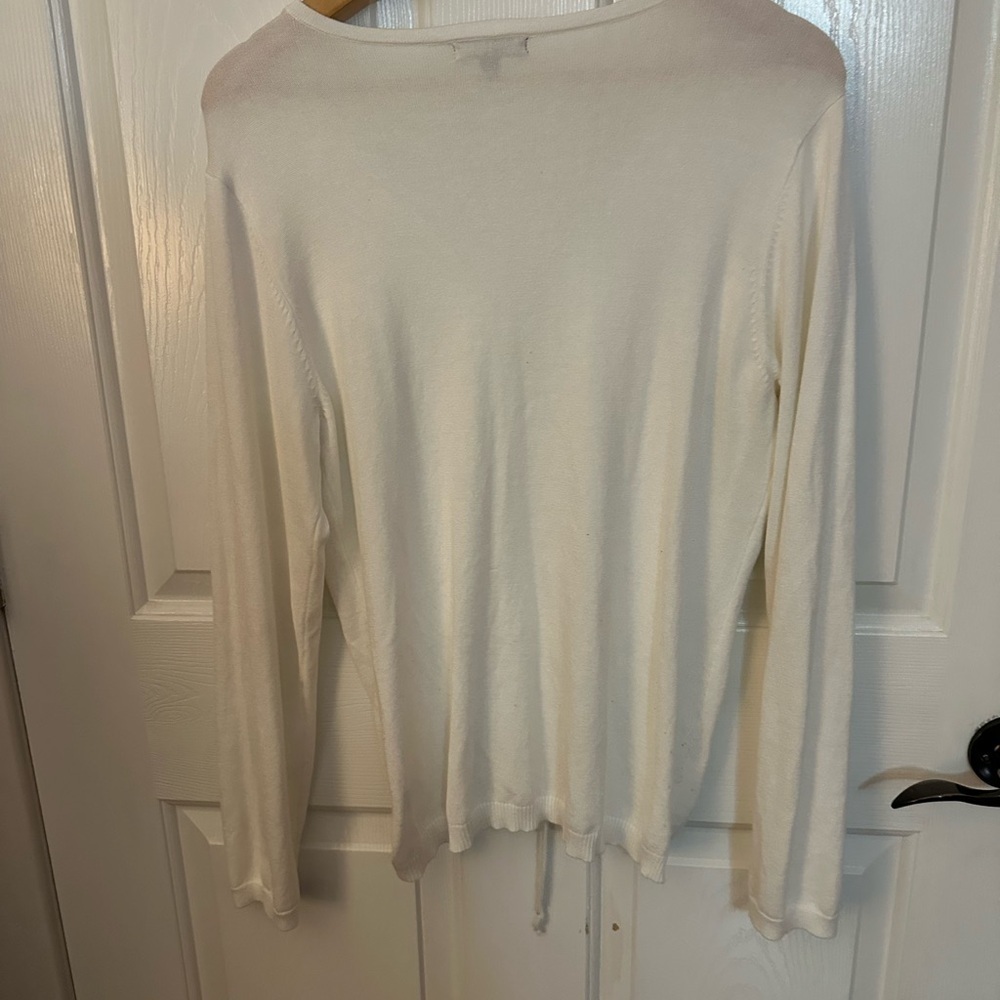 Chic Cream V-Neck Ruched Sweater - Picture 4 of 9